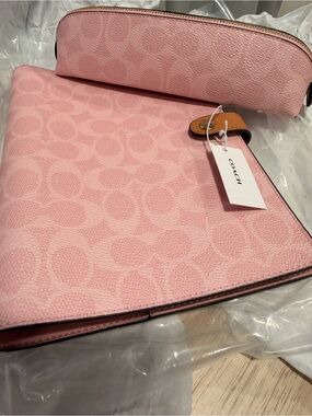 Coach Pink Signature Canvas Folio with Matching Notebook and pencil case